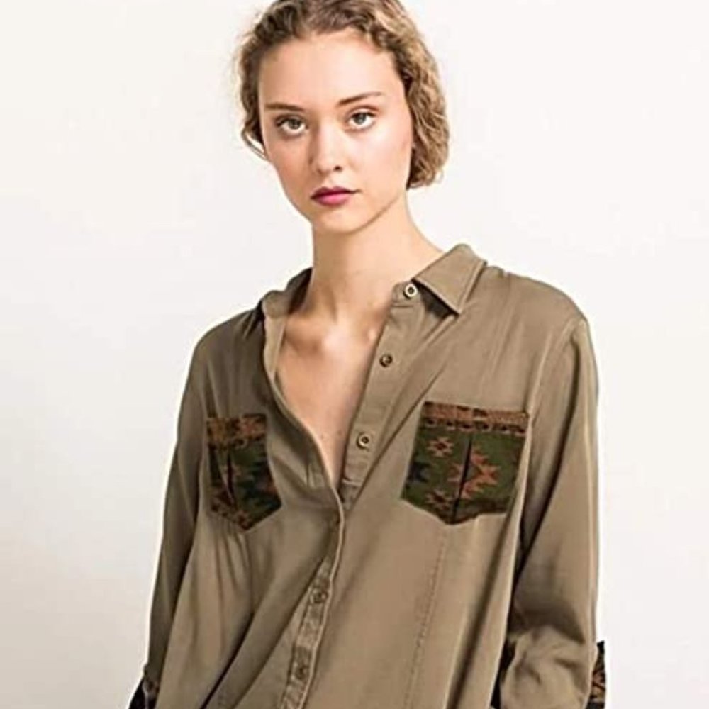 Hem & Thread Button up shirt with Navajo print